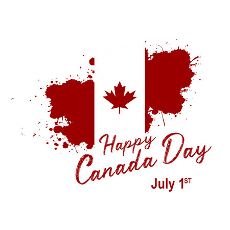 Grunge brush stroke with Canada national flag. Canada Day background with maple leaves in red. Decorative design elements for Canadian national holidays. Symbol of Canada. Vector iのイラスト素材