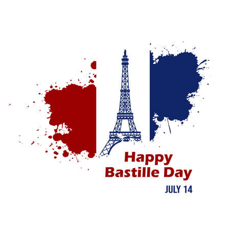 French National Day celebrate brush stroke banner with France national flag colors. Greetings Happy Bastille Day. Vector illustration.のイラスト素材