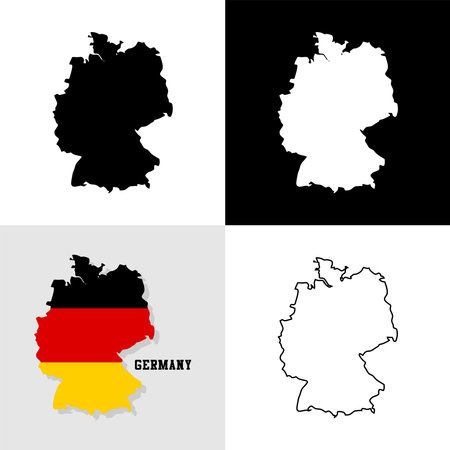 Flat vector map of Germany filled with the flag of the country, black outline, black and white backgroundのイラスト素材