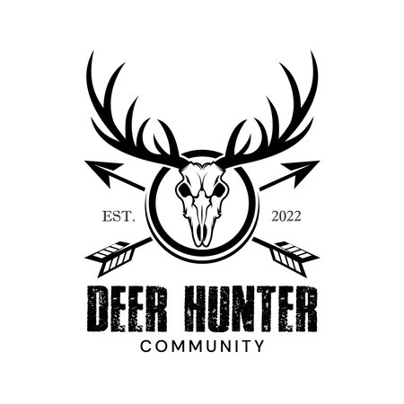 Circle deer hunter  badge with arrows and deer skullのイラスト素材