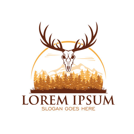 Forest Adventure with deer skull icon in verctor illustration, perfect for tshirt design and adventure clubのイラスト素材