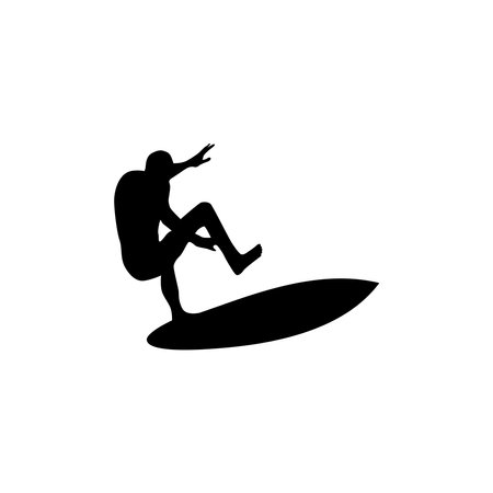 A high quality detailed silhouette of a surfer surfing the waves on his surfboardのイラスト素材