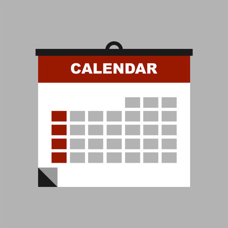 Flat calendar Icon. Calendar on the wall. Vector illustration. Calendar Flat Daily Icon Template. Vector Illustration Emblem.のイラスト素材