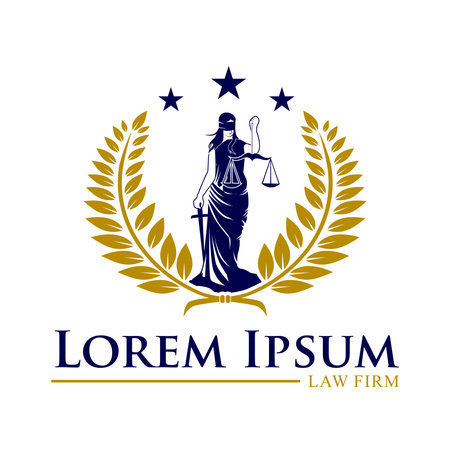 Lady justice, Themis, Femida with sword and scales. label or emblem design for Law firm, Lawyer service, Law office. Vector illustration.のイラスト素材