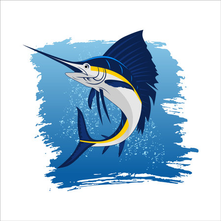 Vector illustration of a big blue marlin fish in water, used for fishing activityのイラスト素材