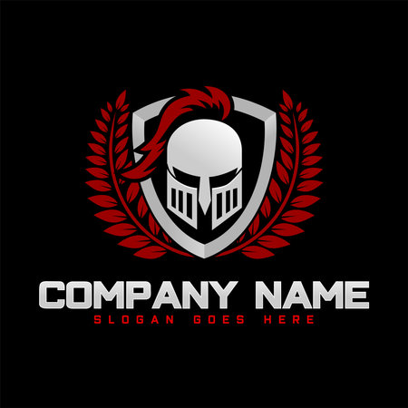 Spartan knight helmet logo design on white backgroundのイラスト素材