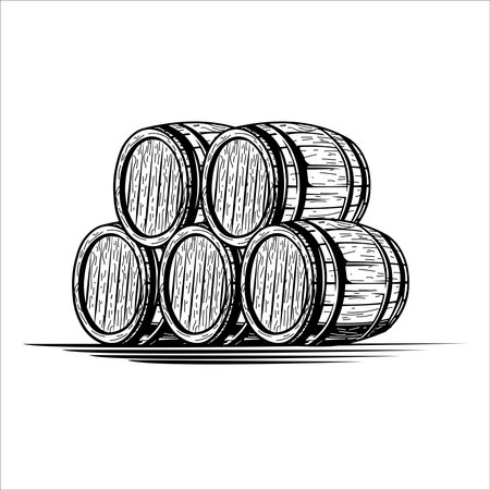 Vector hand drawing wood barrel in white backgroundのイラスト素材