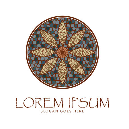 Traditional Asian Colorful Floral Pattern Stained Glass Mosaic Tiles Logo design inspirationのイラスト素材