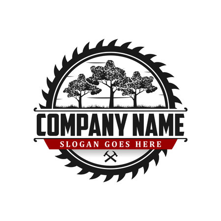 Woodworks sawmill, carpentry vintage logoのイラスト素材