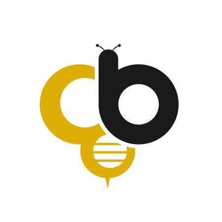 Simple and minimalist illustration logo design initial 3 combining with bee on white backgroundのイラスト素材
