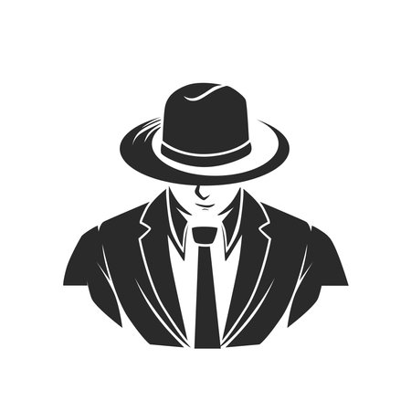 Mafia character abstract silhouette men head in hat . Vintage vector illustrationのイラスト素材
