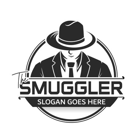 Mafia logo emblems with character abstract silhouette men head in hat on whiteのイラスト素材