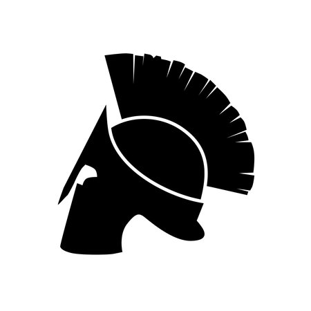 Silhouette of Spartan helmet on white background. Vector sign.のイラスト素材