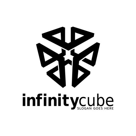 Logo Abstract Infinite cube impossible loop vector design template. logotype. Creative cube line art concept. Vector isolated on white backgroundのイラスト素材