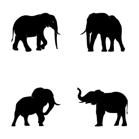 Set of silhouette elephants in different poses. Vector illustrationのイラスト素材