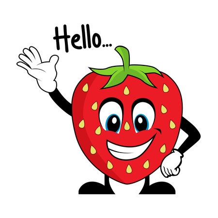 Strawberry cartoon character saying hello. Suitable for poster, banner, web, icon, mascot, backgroundのイラスト素材