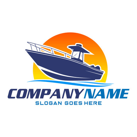 Center Console Boat logo. Unique and fresh Center console boat with Water splash in it. Great to use as your boat company logoのイラスト素材