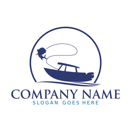 Center Console Boat logo. Unique and fresh Center console boat with Water splash in it. Great to use as your boat company logoのイラスト素材