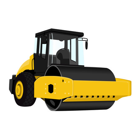 Yellow compactor, vibratory Road roller and asphalt paver, heavy equipment for road construction. vector illustration eps 10のイラスト素材