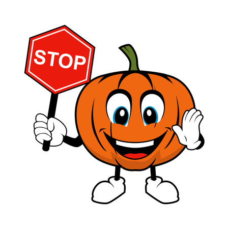 Pumpkin mascot holding up a Stop signのイラスト素材