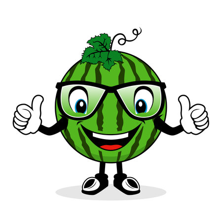 Smiling Face Watermelon Mascot with glasses Giving Thumbs Upのイラスト素材