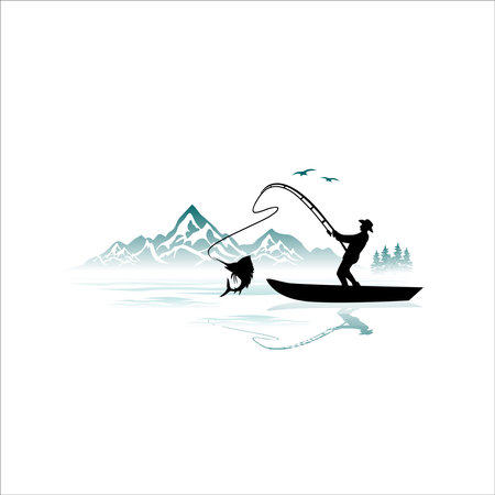 Illustration of a fisherman on a kayak boat vector artのイラスト素材