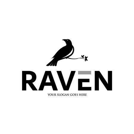 Black silhouette of Raven logo design vector illustrationのイラスト素材