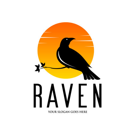 Black raven logo design on white backgroundのイラスト素材