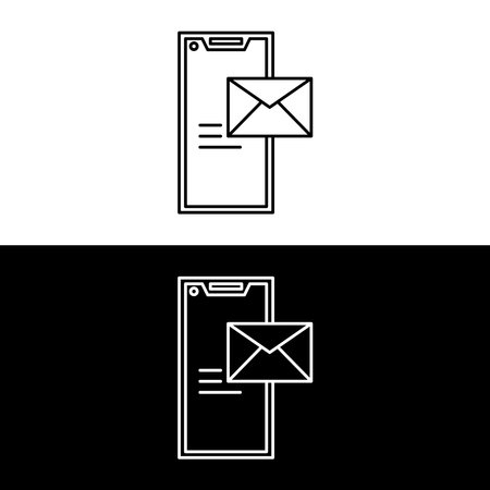 Send message in thin line phone. flat linear style trend modern logotype outlined ui graphic art design isolated on white and black backgroundのイラスト素材