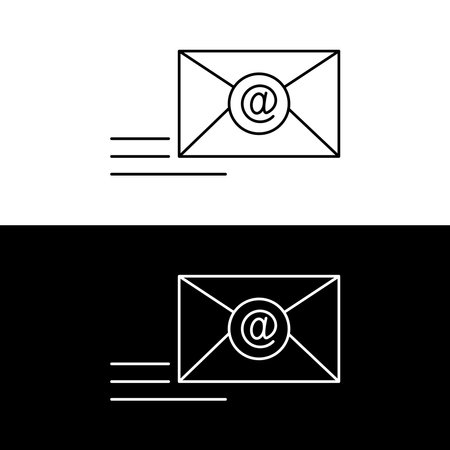 Email Message Sent Blue Line Icon On White and black Backgroundのイラスト素材