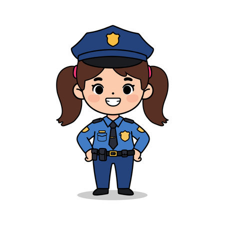 A flat vector cute cartoon style female police officer on white backgroundのイラスト素材