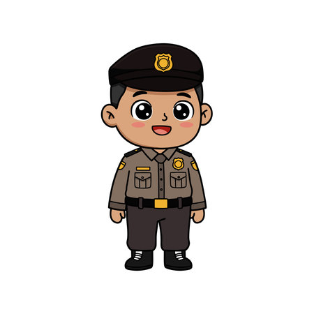 Handsome young indonesian police cartoon illustration on white backgroundのイラスト素材