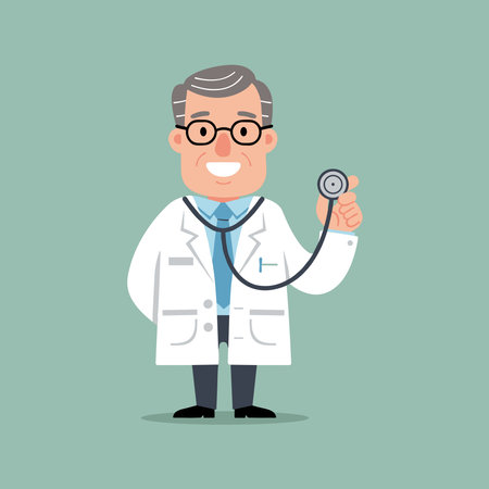 Cartoon character of a doctor smiling and holding a stethoscopeのイラスト素材