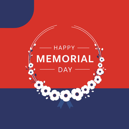 Red and blue color Happy Memorial Day for celebrating American national military holiday. Vector Memorial day greeting cardのイラスト素材
