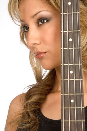 Portrait of Attractive blonde Girl with guitarの写真素材