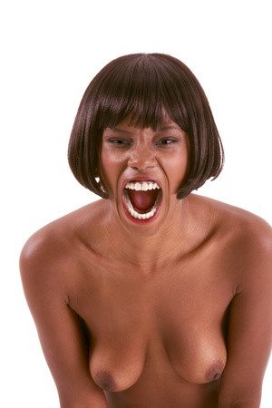 Screaming nude topless black ethnic African-American womanの写真素材