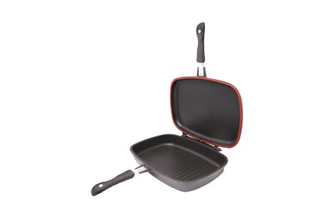 New frying grill empty pan of black color isolated on white background. Top viewの写真素材