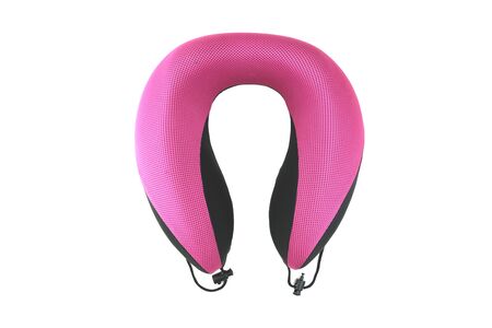 travel neck pillow pink and black cushion memory foam product isolated backgroundの写真素材