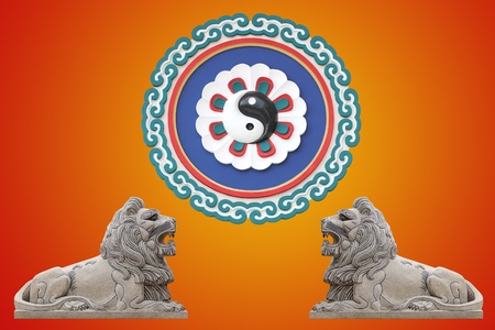Lion with Taoism symbolの写真素材