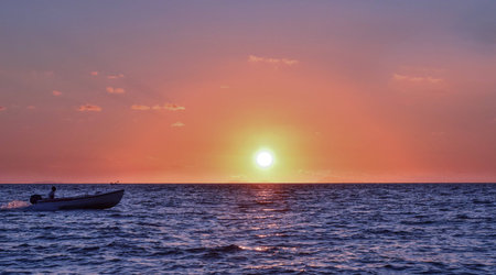 sunset on the seaの写真素材