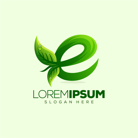 letter E leaf logo design,vector,illustrationのイラスト素材