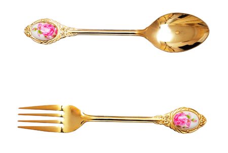 A set of decorative fork and spoon, isolated with clipping path.の写真素材