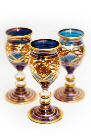 Set of 3 Venetian Glass goblets on white backgroundの写真素材