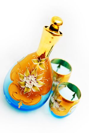 A set of blue and gold Venetian Glass on white backgroundの写真素材