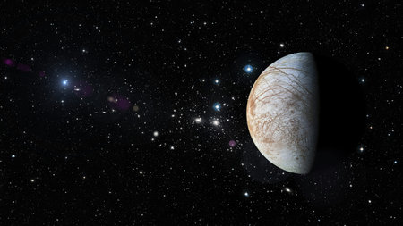 View of planet Europa in outer space in a star field.の写真素材