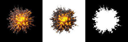 Fire explosions isolated set on white and black  background