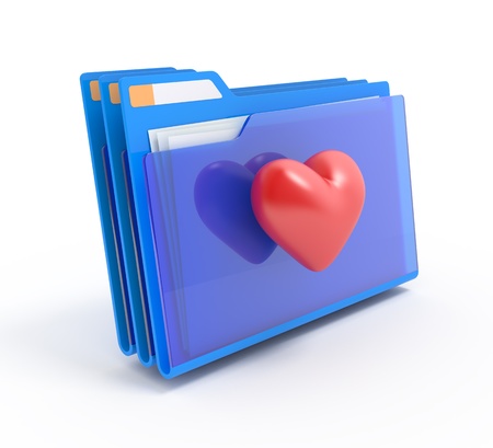 Blue folders with a heart. Favourites.の写真素材