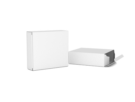 Two blank white medication boxes isolated on white.の写真素材