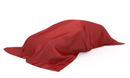 Car covered red fabric. Isolated on white. 3D rendered.の写真素材