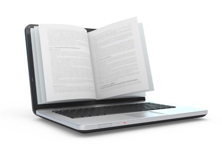 Laptop with book pages isolated on white. Laptop with book pages isolated on white.